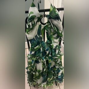 BRAND NEW L’ATISTE Tropical Leaf Print Halter Backless Dress Size M